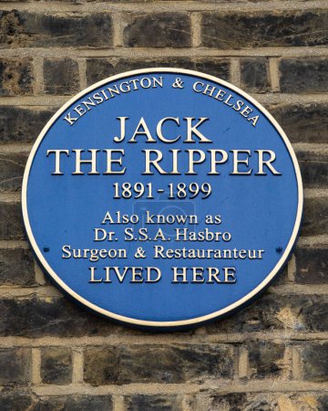 Photo for London, UK - March 30th 2023: Close-up of a completely false and untrue Jack the Ripper plaque in Kensington, London, UK.  Probably put up as a joke by somebody. - Royalty Free Image