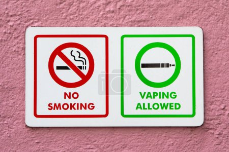 Photo for A sign stating that Smoking is not allowed, but Vaping is allowed. - Royalty Free Image