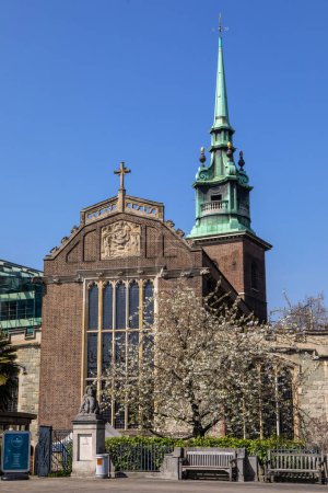 View of the historic All Hallows by the Tower church, located on Byward Street in London, UK.  The church is known to be the oldest church in the City of London.