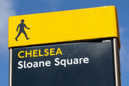 Close-up of a signpost in Sloane Square, London, UK.