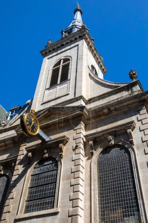 The exterior of St. Edmund, King and Martyr Church, located on Lombard Street in the City of London, UK.