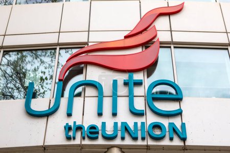 Photo for London, UK - April 30th 2023: The logo on the exterior of the Unite the Union building, located on Theobalds Road in London, UK. - Royalty Free Image