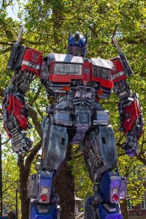 Photo for London, UK - May 26th 2023: A statue of Optimus Prime, in Leicester Square, London, to promote the new movie Transformers: Rise of the Beasts. - Royalty Free Image