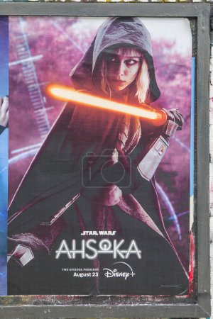 Photo for London, UK - August 29th 2023: A promotional billboard poster in London, UK, promoting the Star Wars series Ashoka. - Royalty Free Image