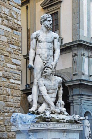 Photo for Marble sculpture of Hercules and Cacus in the square Signoria in Florence, Italy, 1525-34. Author Baccio Bandinelli - Royalty Free Image