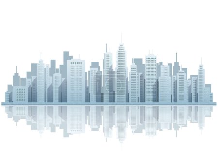 Téléchargez les illustrations : Illustration vectorielle du paysage urbain avec des gratte-ciel au bord de l'eau. - en licence libre de droit