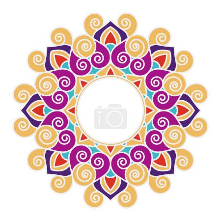 Ilustración de Diseño colorido de Rangoli con un círculo en el centro aislado sobre un fondo blanco. - Imagen libre de derechos