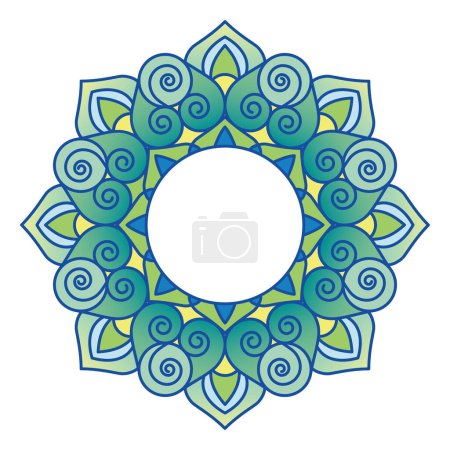 Ilustración de Diseño colorido de Rangoli con un círculo en el centro aislado sobre un fondo blanco. - Imagen libre de derechos