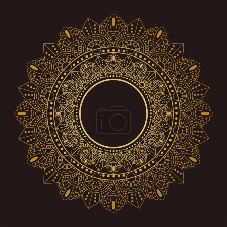 Gold Mandala Ornament Design mit einem Kreis in der Mitte isoliert auf einem dunklen Hintergrund.