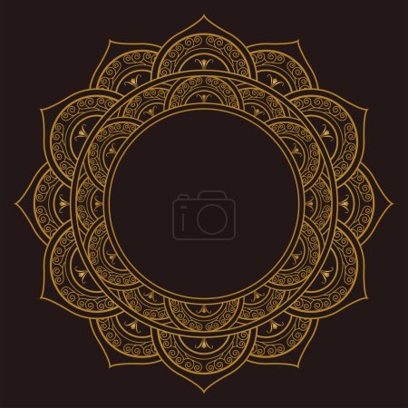 Ornement Mandala en or Design avec un cercle au milieu isolé sur un fond sombre.