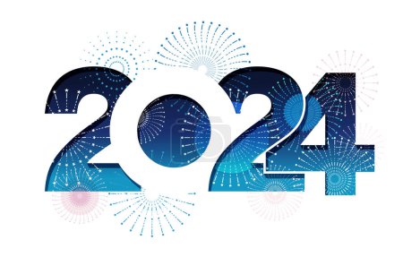 Illustration for The Year 2024 New Year Greeting Symbol Logo Decorated With Fireworks. Vector Illustration Isolated On A White Background. - Royalty Free Image