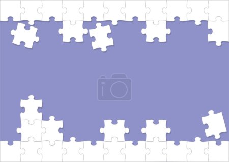 White Jigsaw Puzzle Frame And Background Template On A Purple Background. Vector Illustration.