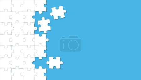 Ilustración de Vector blanco Jigsaw Puzzle fondo con un espacio de texto sobre un fondo azul. - Imagen libre de derechos