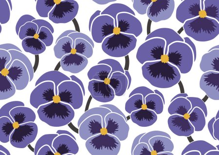 Illustration for Seamless Blue Heartsease Floral Pattern Vector Illustration Isolated On A White Background. Horizontally And Vertically Repeatable. - Royalty Free Image