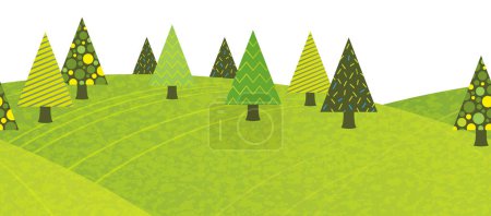 Vector Seamless Hilly Spring Forest Background Illustration. Horizontally Repeatable.