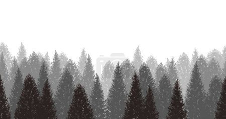 Vector Seamless Monochrome Forest Background Illustration With Text Space. Horizontally Repeatable.