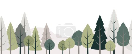 Seamless Forest With Mountains Vector Flat Illustration Isolated On A White Background. Horizontally Repeatable.