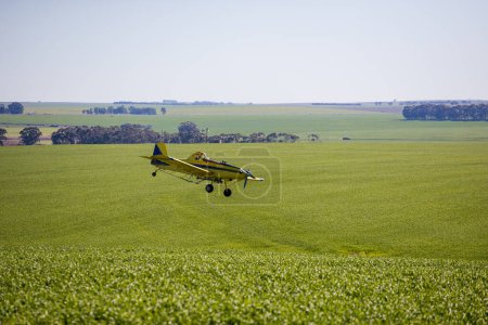 Foto de Vista de cerca de la imagen del avión de fumigación de cultivos de grano en un campo en una granja - Imagen libre de derechos