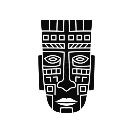 Illustration for Black ethnic mask totem. Vintage ritual head of ancient aboriginal deities for religious rituals with ornament of protection from evil forces and ceremonial vector dances - Royalty Free Image