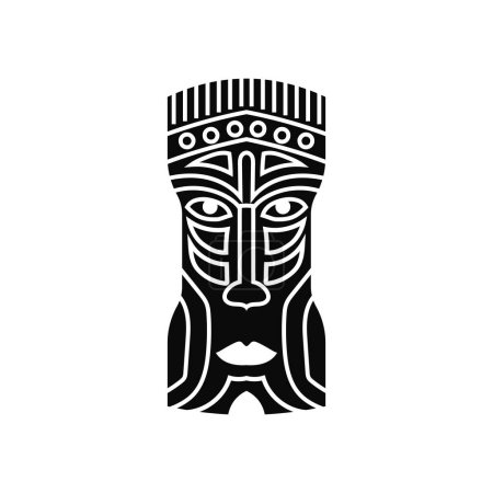 Illustration for Ceremonial black ancient aborigine mask. Totem head of aboriginal deities for religious rituals with ornament of protection from evil forces and ceremonial vector dances - Royalty Free Image