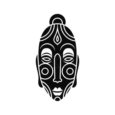 Illustration for Black ethnic mask of woman. Vintage totem head of ancient aboriginal deities for religious rituals with ornament of protection from evil forces and ceremonial vector dances - Royalty Free Image