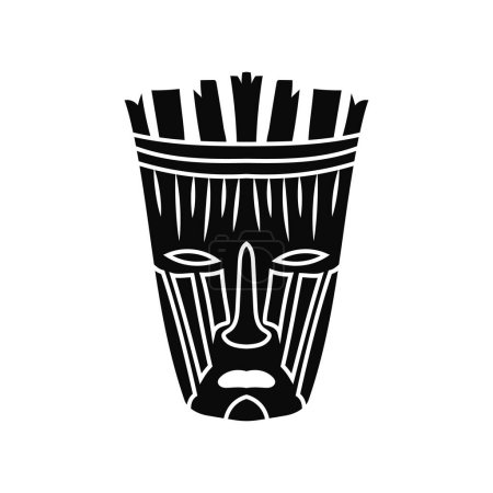 Illustration for Ethnic ancient aborigine mask. Black totem head of ancient aboriginal deities for religious rituals with ornament of protection from evil forces and ceremonial vector dances - Royalty Free Image