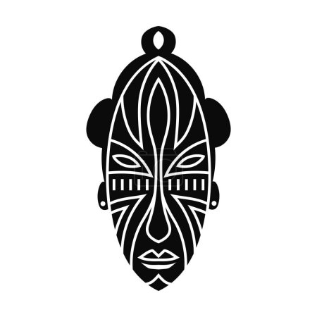 Illustration for Ethnic aborigine mask. Black totem head of ancient aboriginal deities for religious rituals with ornament of protection from evil forces and ceremonial vector dances - Royalty Free Image