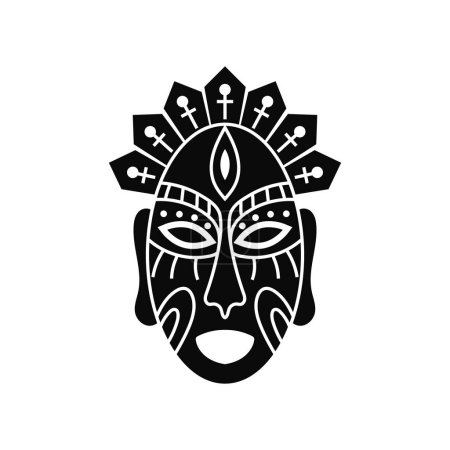 Illustration for Ethnic mask of totem deity. Black totem of ancient aboriginal deities for religious rituals with ornament of protection from evil forces and ceremonial vector dances - Royalty Free Image