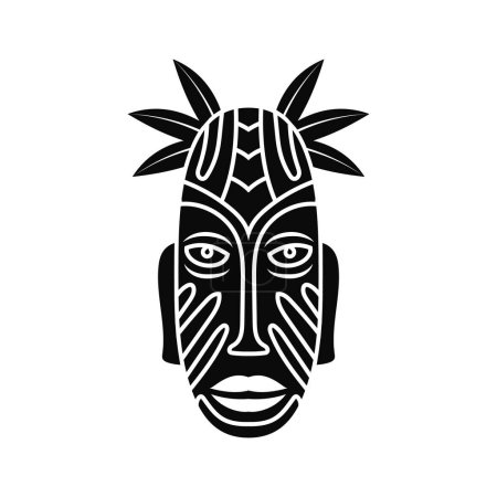 Illustration for Souvenir ethnic mask. Black totem head of ancient aboriginal deities for religious rituals with ornament of protection from evil forces and ceremonial vector dances - Royalty Free Image