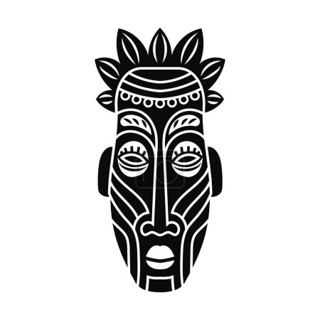 Illustration for Black ethnic african mask. Totem head of ancient aboriginal deities for religious rituals with ornament of protection from evil forces and ceremonial vector dances - Royalty Free Image
