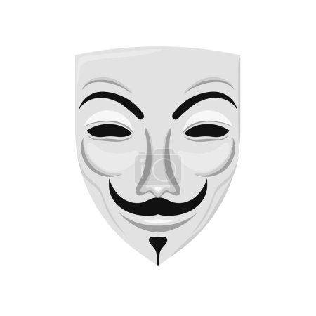 Illustration for Smiling anonymous hacker mask template. Face with mustache and goatee as symbol of unknown revolutionary and cyber criminal with mysterious vector threats - Royalty Free Image