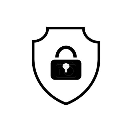 Illustration for Black shield with lock icon. Blocking unwanted websites and protection against viruses and hacking with mandatory user check and vector firewall - Royalty Free Image
