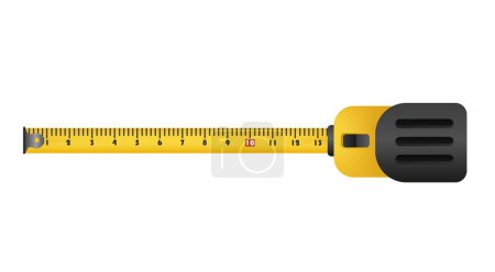 Yellow tape measure. Construction tool with flexible scale ruler for home and industrial repairs with accurate vector distance measurement
