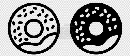 Téléchargez les illustrations : Ensemble donut vecteur icône solide et beignet ligne. Doux vecteur désert - en licence libre de droit