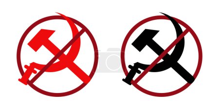 Téléchargez les illustrations : Interdiction du communisme interdire icône. Symboles ussr non autorisés. Propagande interdite - en licence libre de droit