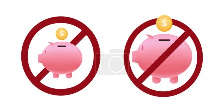 pig bank ban prohibit icon. Not allowed saving money crossed circle