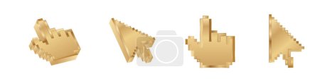 Click cursor 3d gold icon. Computer mouse pointer vector golden arrow