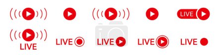 Ilustración de Stream icono de vídeo en vivo. Logo rojo de difusión en línea. - Imagen libre de derechos