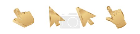 Click cursor 3d gold icon. Computer mouse pointer vector golden arrow