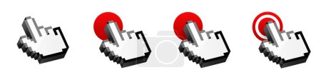 Click cursor 3d pixel icon. Computer mouse pointer vector arrow and hand