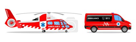 Transport médical d'urgence. Hélicoptère ambulance aérienne et ambulance voiture