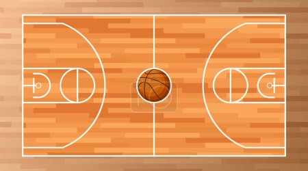 Téléchargez les photos : Terrain de basket avec ligne sur fond de texture bois - en image libre de droit