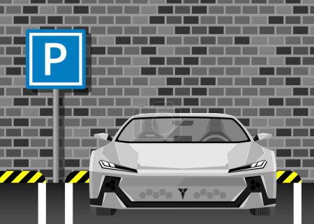Photo for Car parking concept. Parking zone with payment system. Car front view. Parking entrance with barrier. The car passes through a restrictive barrier into paid parking lot - Royalty Free Image