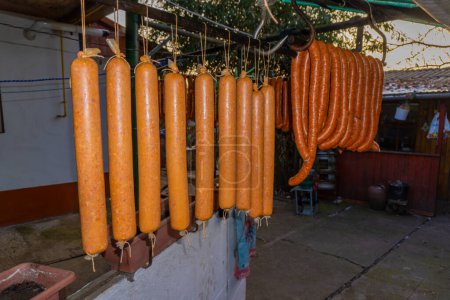 Fresh home made salami and sausage let dry