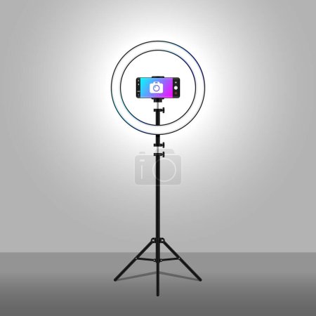 Illustration for Selfie Ring Light Phone Holder for Live Stream Ringlight for Meeting - Royalty Free Image