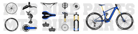 Ilustración de Conjunto de piezas y accesorios de bicicleta de montaña, elementos para infografía y etc. vector - Imagen libre de derechos