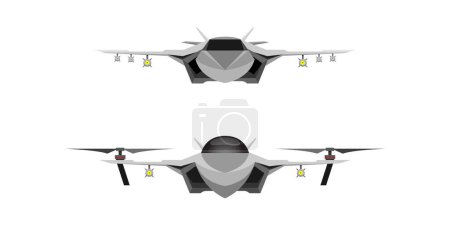 Ilustración de Set Drone quadrocopter y Fighter avión jet concepto avión ilustración vector - Imagen libre de derechos