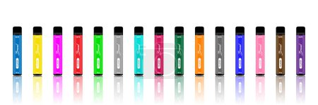 Illustration for Vape Pen Disposable electronic vape pen cigarettes E-cigarettes in different flavours sorted by color vector illustration - Royalty Free Image