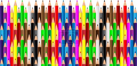 Lápices de colores Crayones colocados en fila. Línea de onda hecha por puntas de lápiz. Conjunto de lápices de colores para ilustraciones, arte, estudio. Listo para cosas de la escuela Volver al vector ilustración de la escuela