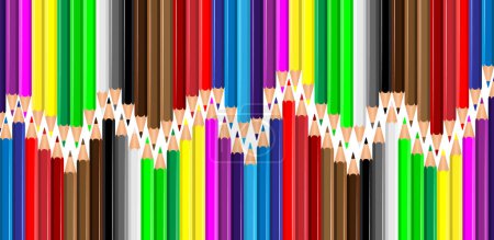 Lápices de colores Crayones colocados en fila. Línea de onda hecha por puntas de lápiz. Conjunto de lápices de colores para ilustraciones, arte, estudio. Listo para cosas de la escuela Volver al vector ilustración de la escuela